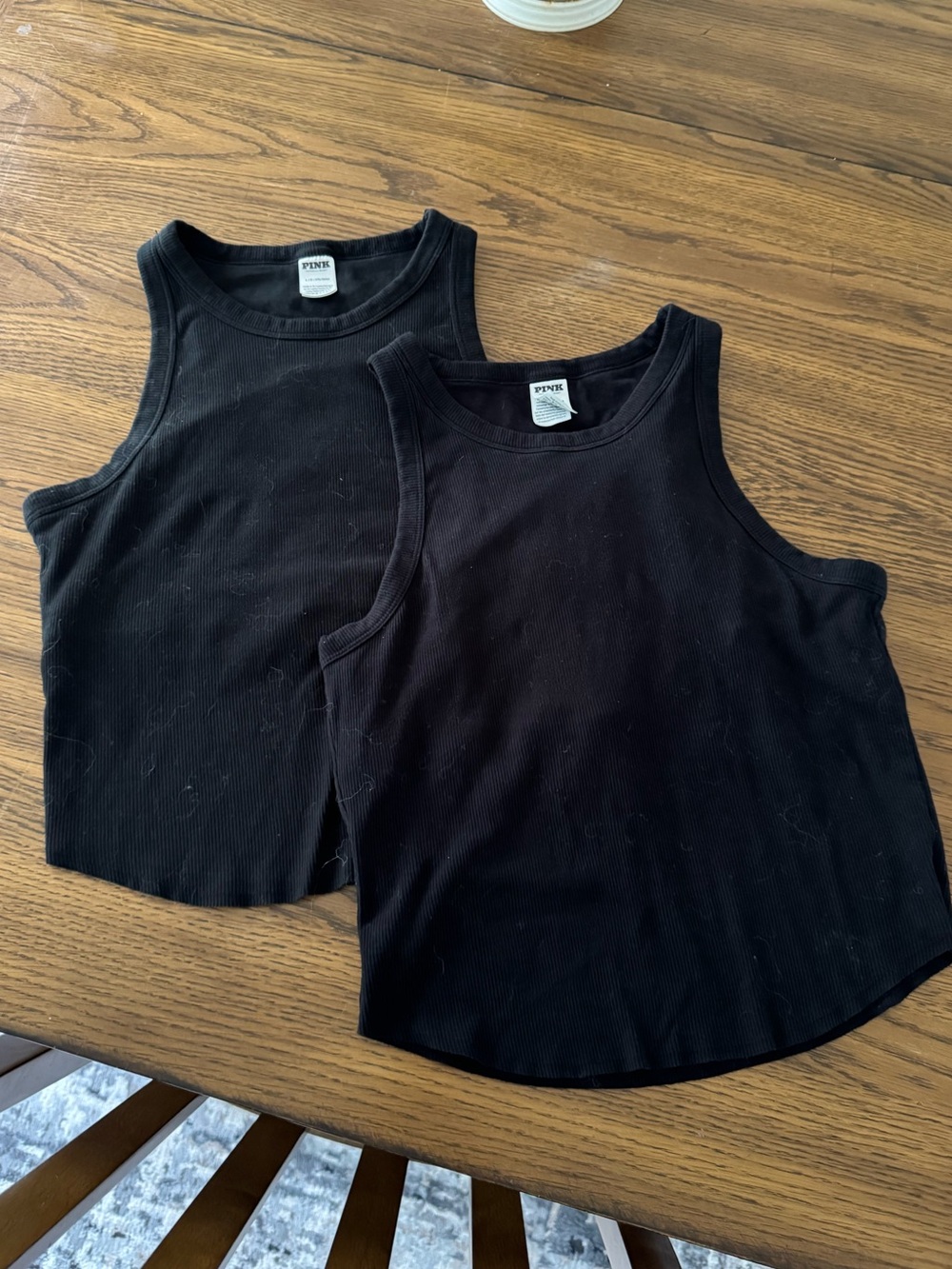 PINK Victoria's Secret Black Ribbed Tank Tops - Twin Pack